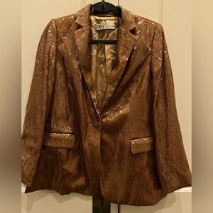 Zara Women's Bronze Shimmering Sequin Blazer - Large